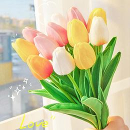 Decorative Flowers Fake Tulips Flower PU Holland Tulip Bridal Bouquets Wedding Centrepieces Home Decoration Table Floral Arrange Artificial