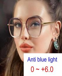 Sunglasses Oversized Gradient Metal Big Frame Square Antiblue Light Finished Reading Glasses Women Prescription Eyewear Optical E1563914