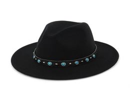 2019 New Style Felt Hat Men Fedora Hats With Agate Leather Belt Women Vintage Trilby Caps Warm Jazz Hat Church Panama hat248V4545847