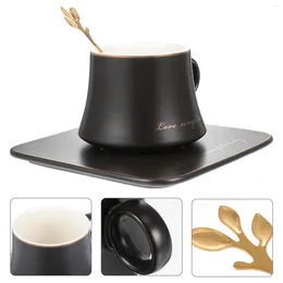 Cups Saucers 1 Set Of Ceramic Coffee Cup Durable Mug Decorative Tea (Black)
