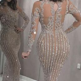 Gorgeous Long Sleeves High Neck Mermaid Evening Gowns See Through Lace Formal Prom Dresses Arabic Celebrity Gowns CG001 217h