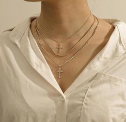 Pendant Necklaces Multi Layer Shiny Crystal Cross Necklace Luxurious Rhinestones Female Jewellery Punk Hip Hop Neck Collar Gift9129031