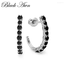 Stud Earrings 2024 Simple Silver Color Jewelry Black Spinel Stone Cute Party For Women Bijoux Femme I180