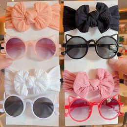 Hair Accessories 2 pieces/set new childrens cute colorful soft bow wide hair cat ear sunglasses for boys and girls wearing childrens hair accessories d240513
