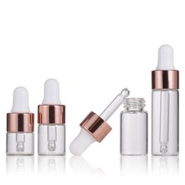 1ml 2ml 3ml 5ml Small Clear Glass Essential Oil Bottles Mini Glass Vial With Dropper and Rose Gold Cap Tgwjr Pruju