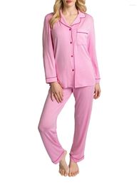 Home Clothing Women 2 Piece Pyjama Set Fashion Long Sleeve Button Shirt And Elastic Pants For Loungewear Soft Sleepwear Nightwear