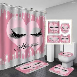 Shower Curtains Waterproof Curtain Digital Printing Big Eye Eyelash Bathroom Valentine's Day Decoration Anti-slip Bath Mat Set