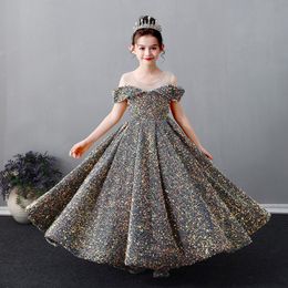 Sequin Lace Little Baby Girls Princess Flower Girl Dresses for Wedding Birthday Party Long Gown Formal Pageant Gowns Junior Bridesmaid 189p