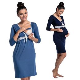Maternity Dresses 2024 Pregnant Sleepwear Women Hospital Gowns Maternity Pajamas Nursing Nightgown Breastfeeding Dresses Women Maternity Pajamas T240509