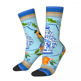 Men's Socks Hip Hop Vintage Chinoiserie Mandarin Ginger Jar Double Happiness Fretwork Crazy Unisex China Style Printed Sock