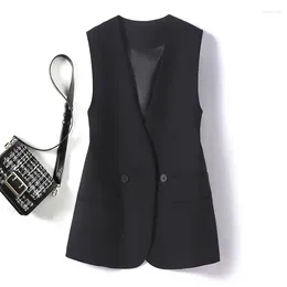 Women's Vests 2024 Elegant Suit Vest Women Spring Autumn Sleeveless Long Jacket Colete Blazer Coat Waistcoat