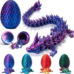 New 3D Printed 30cm Crystal Dragon with 13cm Egg Dinosaur NeaYear Fidget Toy Gifts for Adults Easter Basket Stuffers Hand Stress Relief Toys 089