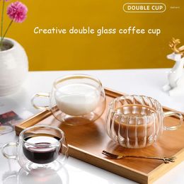 Mugs Creative Double Glass Coffee Mug Modern Fashion Breakfast Milk Cup With Handle Office Women's Juice Tea