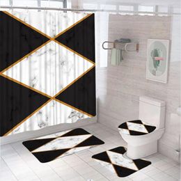 Shower Curtains Abstract Geometric Curtain Set Triangle Black Grey Mable Modern Art Bathroom Non-Slip Bath Mat Rug Toilet Cover