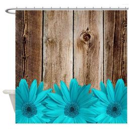 Shower Curtains Custom Rustic Barn Wood Teal Daisies Decorative Fabric Curtain