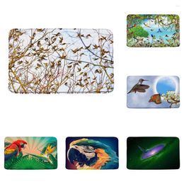 Bath Mats Bird Animal Mat Tropical Plant Leaf Parrot Hummingbird Butterfly Bathroom Decor Rug Non Slip Backing Indoor Doormat Carpet