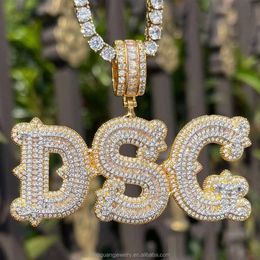 Letter Sier Gold Plated Vvs Moissanite Diamond Name Fine Jewellery Hip Hop Pendant Custom