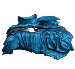 Home Textile Pure Silk Bedding Set With Duvet Cover Bed Sheet Pillowcase Luxury King Queen Twin Size Solid Satin Bed Linen 2012102124204