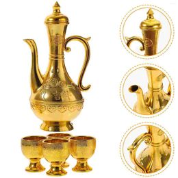 Wine Glasses Turkish Coffee Pot Set Vintage Gold Trim Jug Exquisite Golden Decanter Altar Cups Holy Water