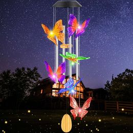 Garden Wind Chime, Butterfly Gift Lady Thanksgiving Sisters Mother Friend, Color Change Hanging Solar Lamp Outdoor Fun Garden Decoration