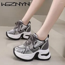 Casual Shoes Autumn Lace Up Wedges Women Silver Chunky Sneakers 10cm Platform Boots Tenis Walking Trainers Dad Woman