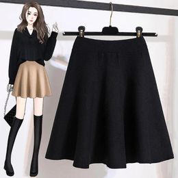 Skirts AUtumn Winter Vintage Knitted Medium Mini Women Hight Waist Large Size 4XL A Line Black Grey Apricot Korean Style Clothes