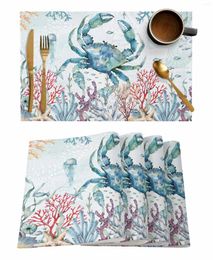 Table Mats Summer Ocean Coral Blue Crab Starfish Jellyfish Kitchen Tableware Cup Bottle Placemat Coffee Pads 4/6pcs Desktop