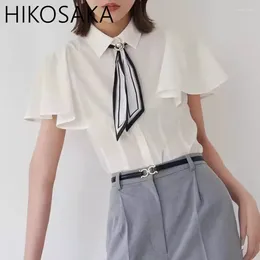 Women's Blouses Japan Style Chic Sweet Bow Collar Lapel Shirts Summer Fresh Short Sleeve Single Breasted Blouse 2024 Office Lady Top