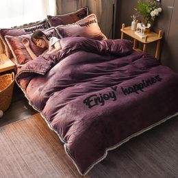 Bedding Sets Winter Net Red Milk Flannel Bed Four Piece Set Thickened And Warm Double Faced Cashmere Sheet Quilt Cover Crystal Coral Velv