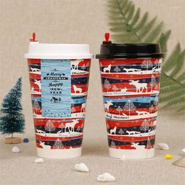 Disposable Cups Straws 50pcs High Quality Creative Christmas Decoration Packaging Drinking Coffee Milk Tea Drinks Paper Favours With Lids