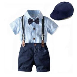 Clothing Sets Childrens clothing set toddler and boys clothing set 2023 summer baby cotton stripes 3 pieces of birthday party clothing 1 2 and 3 year giftsL2405