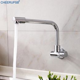 Kitchen Faucets Wall Mounted Sink Faucet Single Handle Brass Tap 360 Degree Swivel Cold Stream Water Chrome Griferia Taps