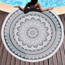 Towel Bohemian Mandala Large Bath Printed 150cm Round Beach Microfiber Fabric Picnic Mat With Tassels Machine Washable