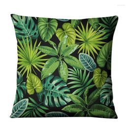 Pillow Modern Art Painting Printed Green Cover Tropical Plant Faux Linen Throw Case For Couch Car Living Room Home Decor
