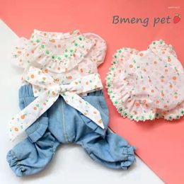 Dog Apparel Cute Floral Clothes Denim Jumpsuit Overalls Puppy Small Costumes Outfit Yorkshire Pomeranian Poodle Schnauzer Clothing