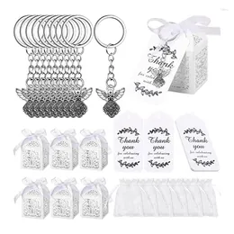 Party Favor Angel Design Keychain Set White Organza Gift Bags Thank You Kraft Tags Baby Shower Wedding Birthday Drop