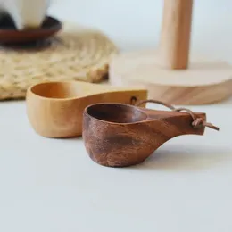 Cups Saucers 2024 Finland Tea Cup Rubber Wood Small Wooden Mug Single Wholesale Water Coffee Household Hole Supplies Kitchen A2e3