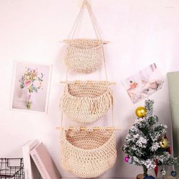 Storage Bags Fruit And Vegetable Basket Hanging 3 Tier Bohemia Cotton Rope Organizer For Bathroom Kitchen Nursery