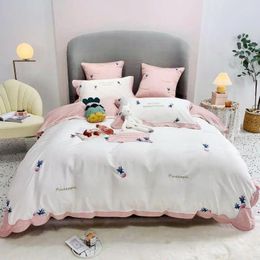Bedding Sets 42 Egyptian Cotton Pineapple Embroidery Bed Linen Duvet Cover Sheet Pillowcase 4pcs