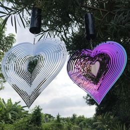 Decorative Figurines 3D Colourful Wind Chime Heart Shaped Hanging Swivel Spinner Outdoor Indoor Patio Lawn Porch Window Decoration Bells