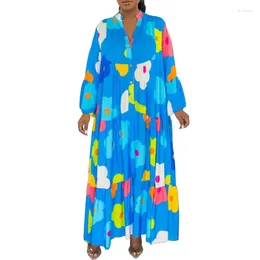 Ethnic Clothing Women Floral Printed Long Sleeve Single Breasted Loose Shirt Style Maxi Dress 2024 Chic Sexy Party Vestidos Dresses