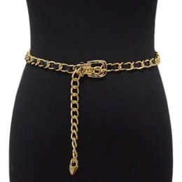 Waist Chain Belts New unique metal safety pin buckle chain strap for womens fashion alloy thin gold black belt jeans dress Q240511
