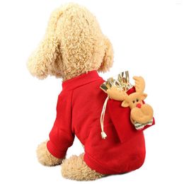 Dog Apparel Christmas Costume Sweater Red Suit With Elk Bag Accessories Adjustable Cats Clothes
