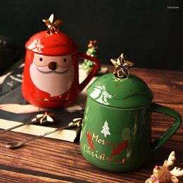 Mugs Japanese Style Ceramic Cute Coffee Mug With Lid And Spoon Christmas Decor Breakfast Milk Porcelain Office Tea Cup Drinkware
