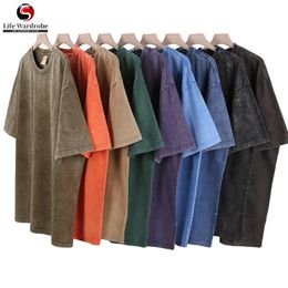 Men Vintage Wash casual Tshirt Wholesale 280gsm Cotton Blank Mens Short Sleeve T Shirts 240511