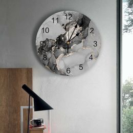 Wall Clocks Marble Texture Black Wall Clocks Silent Living Room Decoration Round Wall Clock Home Bedroom Kitchen Wall Decor Clocks