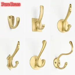 Hangers Luxury Pure Brass Wall Storage Hooks Funiture Clothes Hanger Solid Rack Coat Caps Kitchen Bathroom Accessory