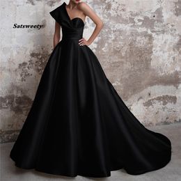 Vestidos De Gala Satin Evening Prom Dresses Long 2023 Black Formal Dresses One Shoulder Ball Gown Abiye Gece Elbisesi 265f