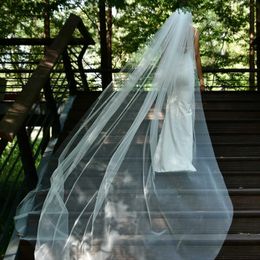 Wedding Hair Jewellery M92 Long Wedding Veil with Comb Plain Cathedral Bridal Veils 1 Tier Cut Edge Sheer Soft Tulle120in Wide Wedding Accessories