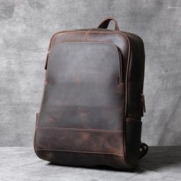 Backpack Simple Vintage Natural Real Leather Men Laptop Fashion Luxury Work Weekend Travel Bagpack Bookbag